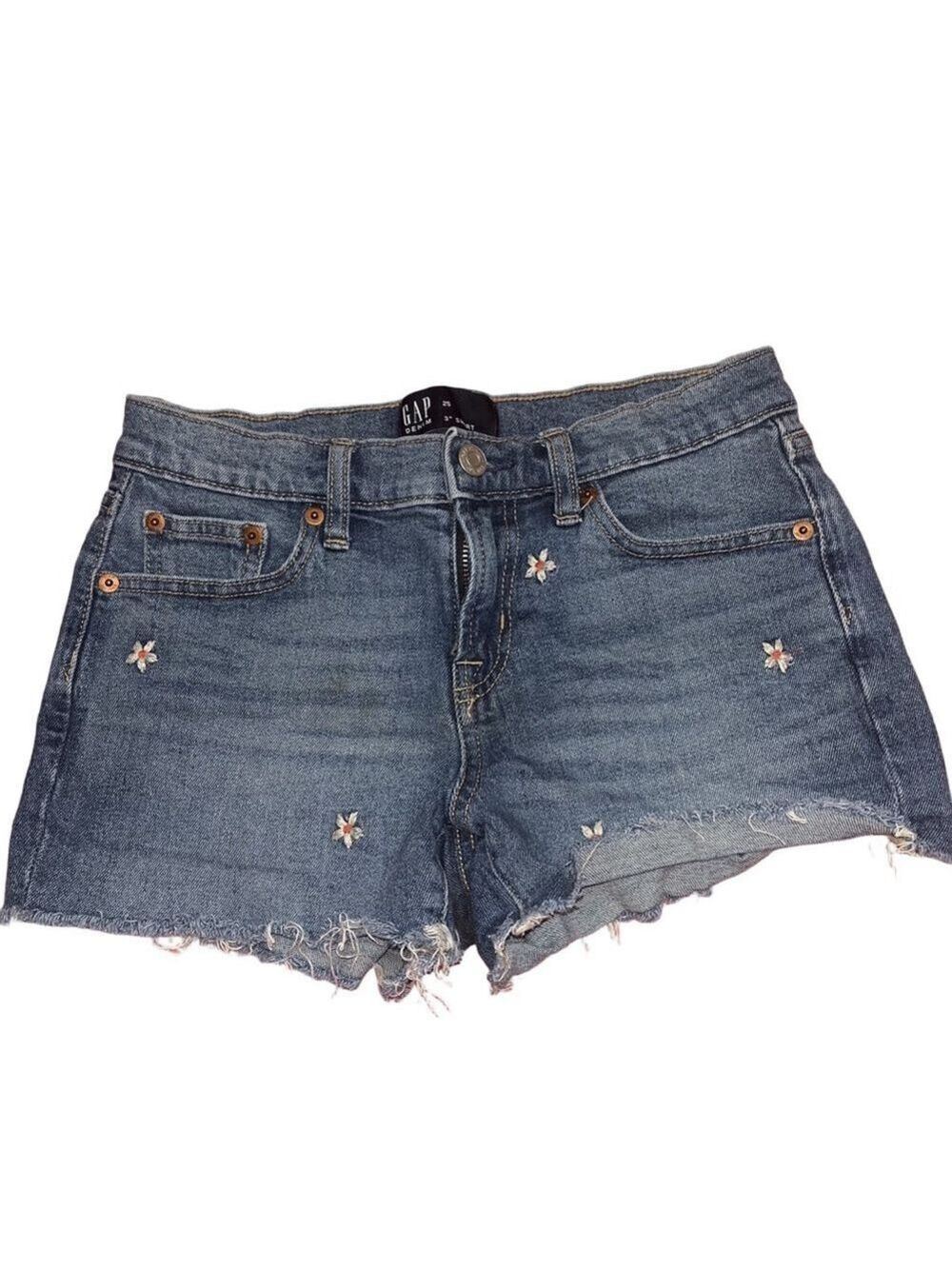 GAP Denim 3" Shorts Sz 25 Floral Daisy Embroidered